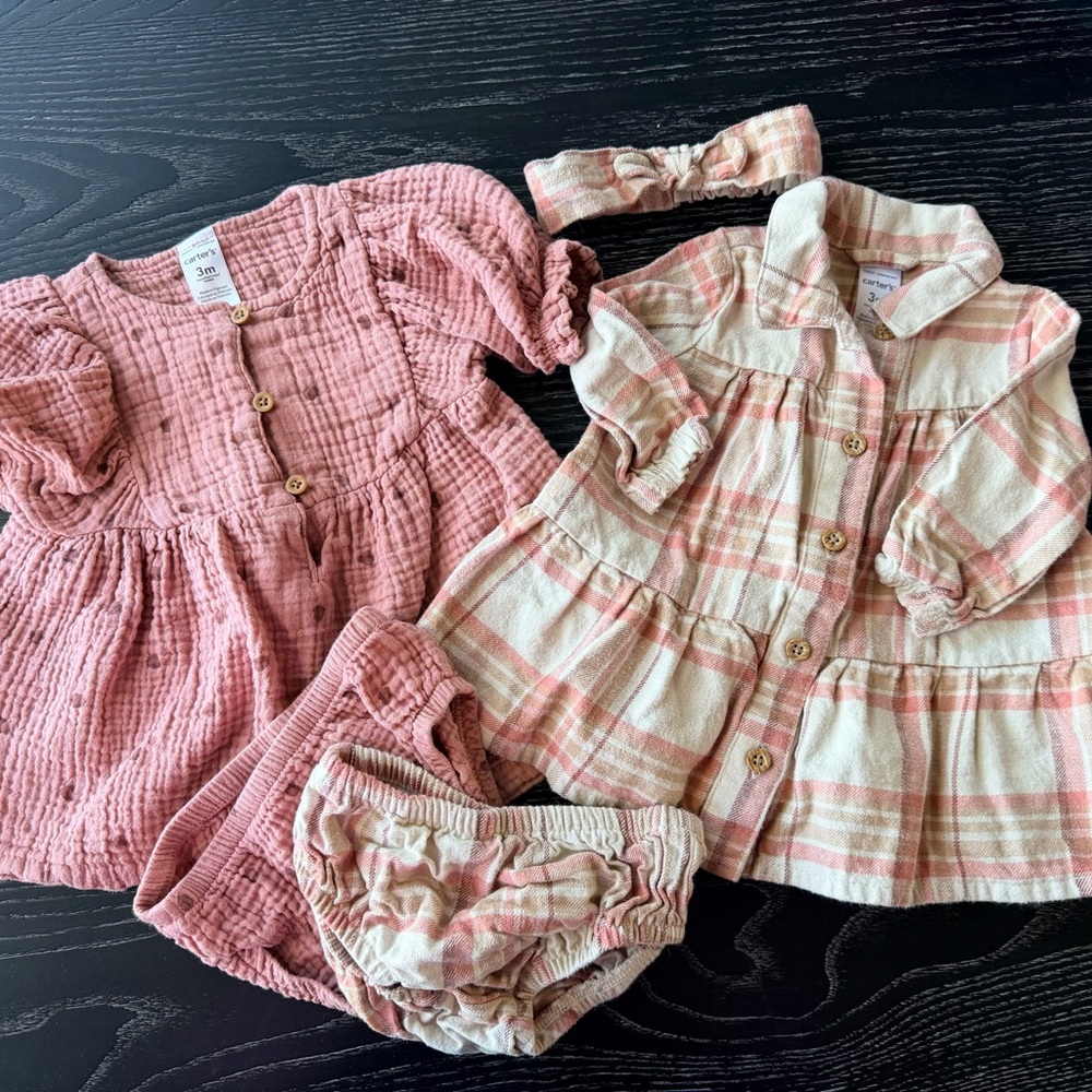 Carter's Pink and Cream Plaid Baby Dress Set